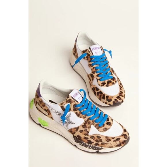 Golden Goose Running Sole Sneakers - Eu 38 Us 8 Leopard Pony/Silver - Picture 3 of 5